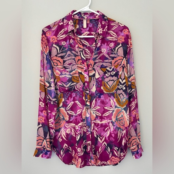 Pilcro Women's Size XS Romy Relaxed Button Down Boho Colorful Tropical Vacation - Picture 1 of 12